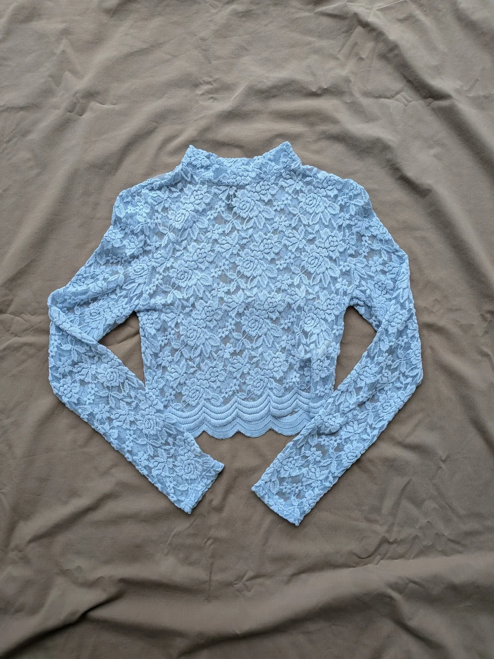 H&M Light Blue Lace Mock Neck Long Sleeve Crop Top